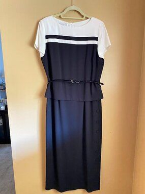 Classic Jones New York Black & White Belted A-Line Dress